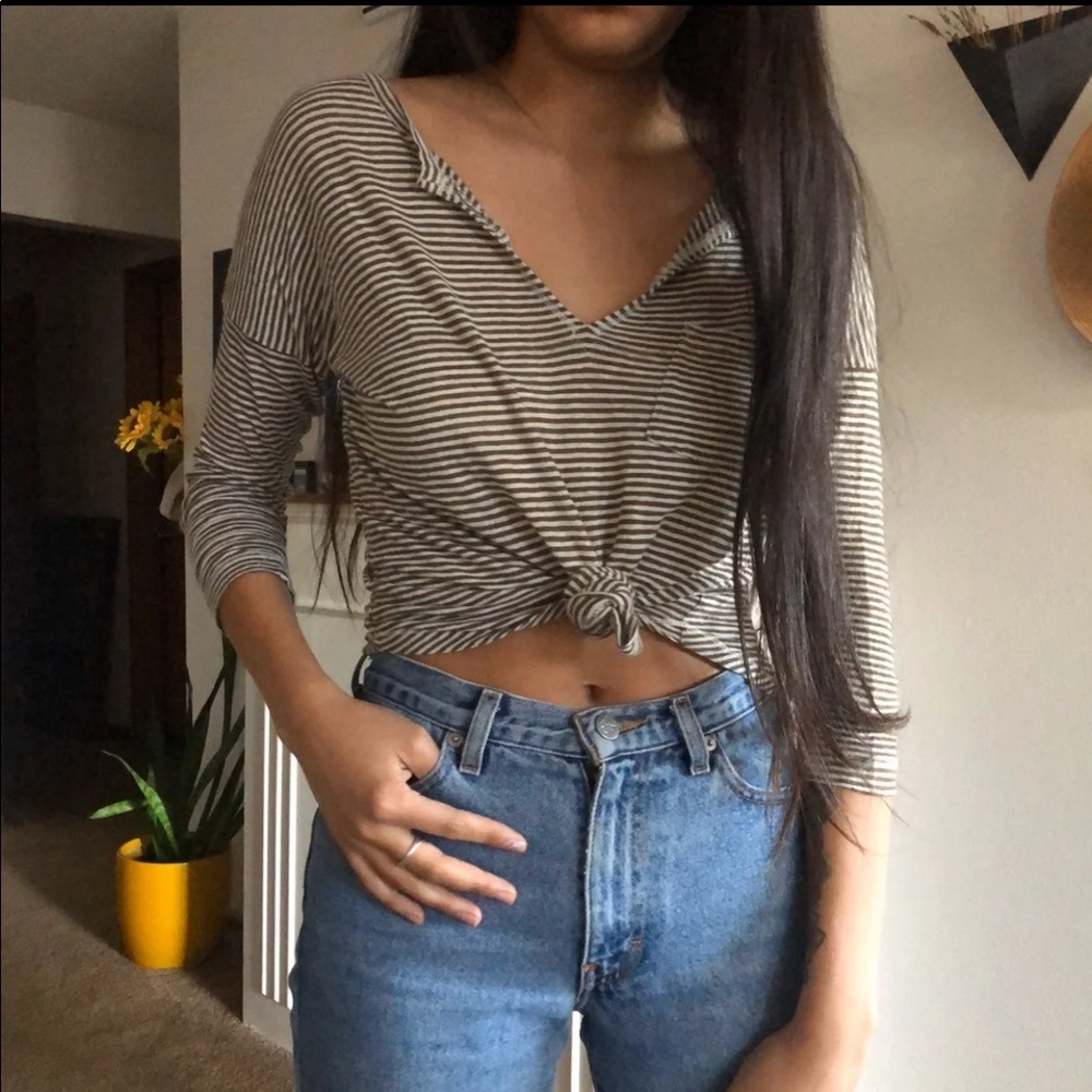 Green and white striped Madewell crop top